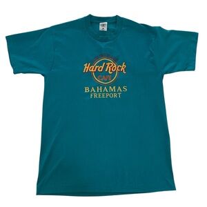 VTG Hard Rock Cafe Bahamas Freeport Teal Shirt 90s Embroidery Save The Planet L